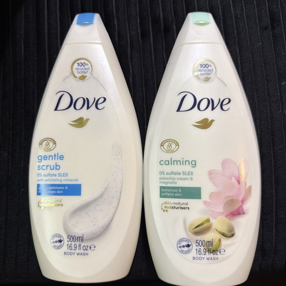 Dove Body Wash Set Of 2. Calming & Gentle Scrub 16.9oz Each